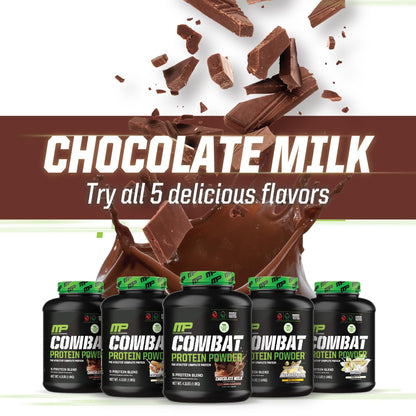 MusclePharm Combat Protein Powder, Chocolate Milk Flavor, Fuels Muscles for Productive Workouts, 5 Protein Sources including Whey Protein Isolate & Egg Albumin, Gluten Free, 4.2 lb, 52 Servings - Maple Wellness Supplements