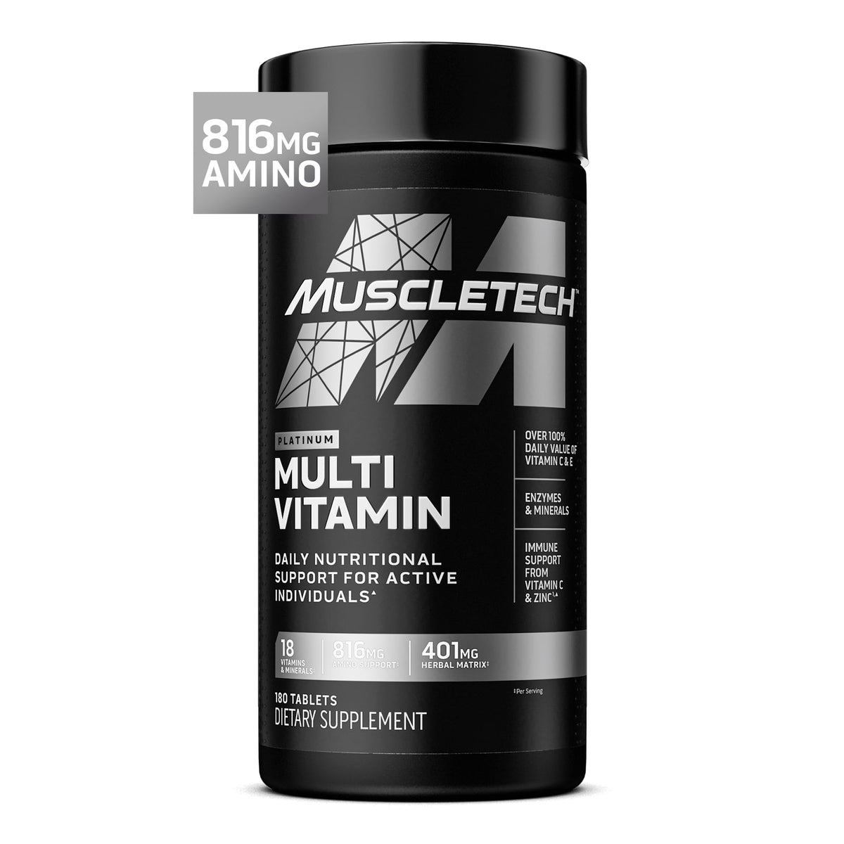 MuscleTech Platinum Multivitamins for Men & Women - Multi-Vitamin Supplement for Immune Support - 18 Vitamins & Minerals, Vitamin A C D E B6 B12 - Daily Workout Supplements for Men - 180 Capsules - Maple Wellness Supplements