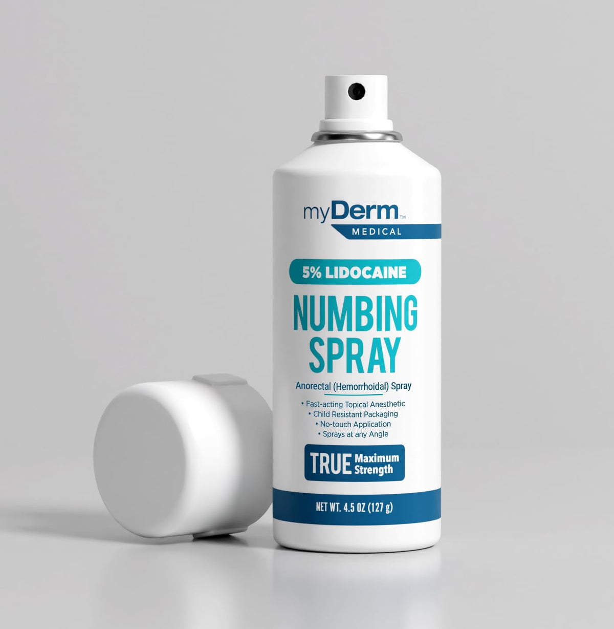 Myderm Medical Numbing Spray - 4.5oz - Maximum Strength 5% Lidocaine with Phenylephrine HCl and Witch Hazel - Fast-Acting Reliever with A Touch-Free Application - First Aid Supplies - Made in USA - Maple Wellness Supplements