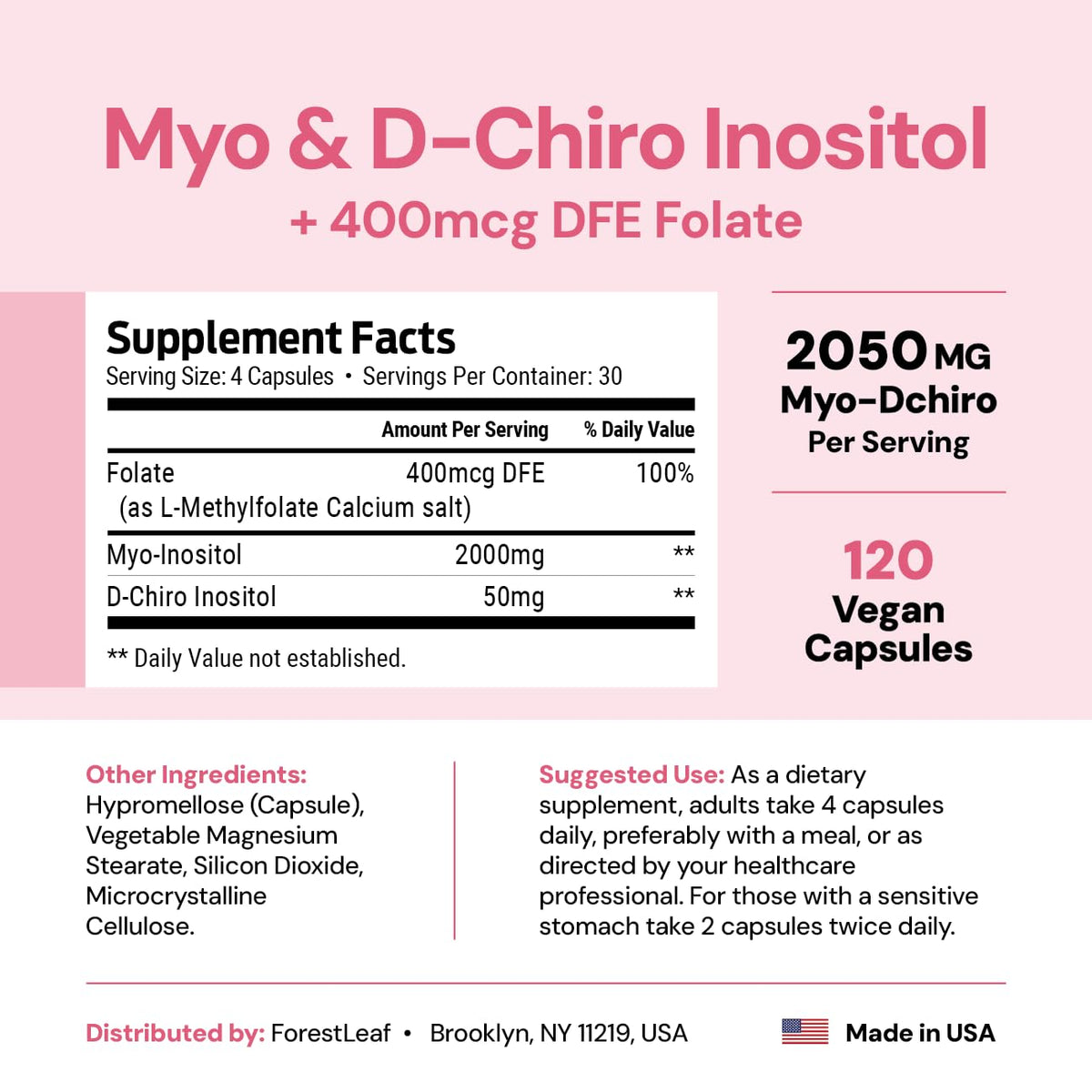 Myo-Inositol & D-Chiro Inositol Supplement for Women's Health | Fertility Supplements Women | Inositol 40:1 Ratio Support Ovarian Function & Healthy Hormone Balance Women | 2050mg | 120 Powder Caps - Maple Wellness Supplements