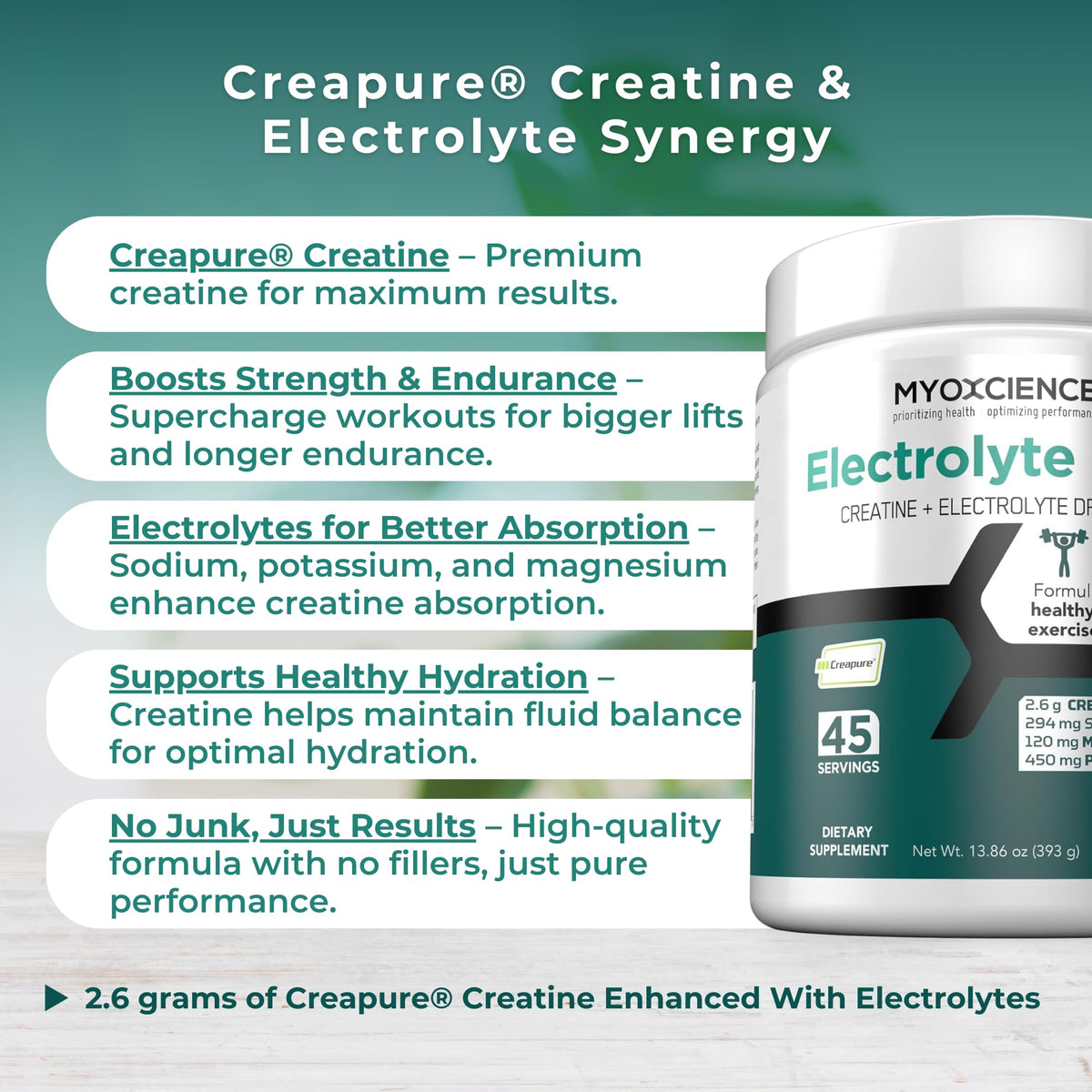 MYOXCIENCE Electrolyte STIX | Creatine Electrolyte Powder | Recovery from Exercise & Muscle Development w/Real Salt (Unflavored) (Jar 45 ct) - Maple Wellness Supplements