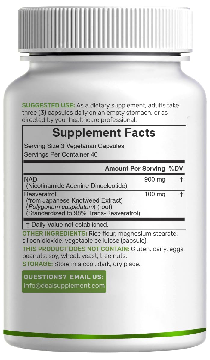 NAD+ Resveratrol Supplement 1,000mg Per Serving, 120 Veggie Capsules | 2-in-1 Extra Strength NMN Supplement Alternative | NAD Supplements for Women & Men | Non-GMO, Gluten Free - Maple Wellness Supplements