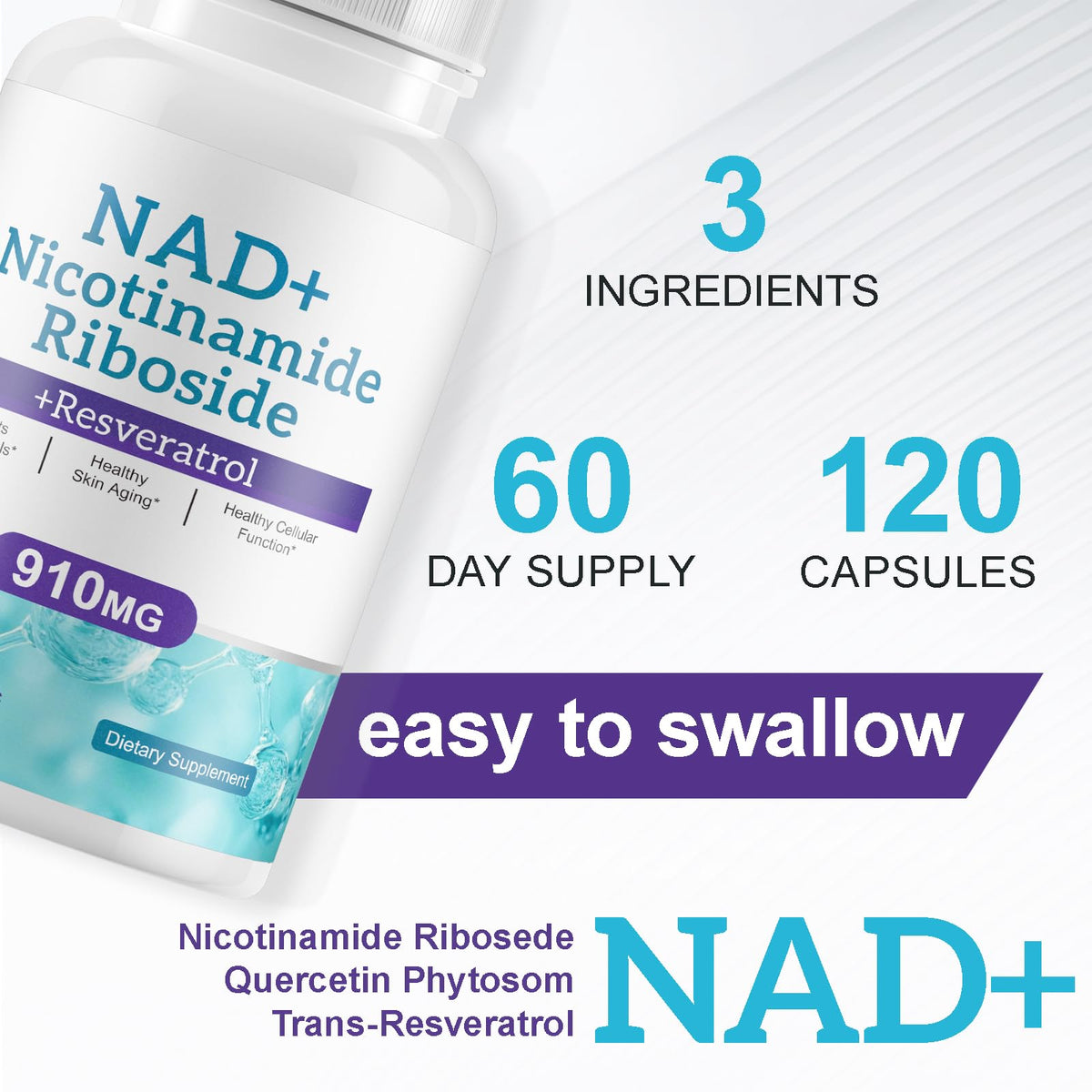 NAD+ Supplement Alternative - Liposomal Nicotinamide Riboside - Resveratrol & Quercetin - High Purity NAD Supplements for Anti-Aging, Focus, Energy 120 Capsules - Maple Wellness Supplements