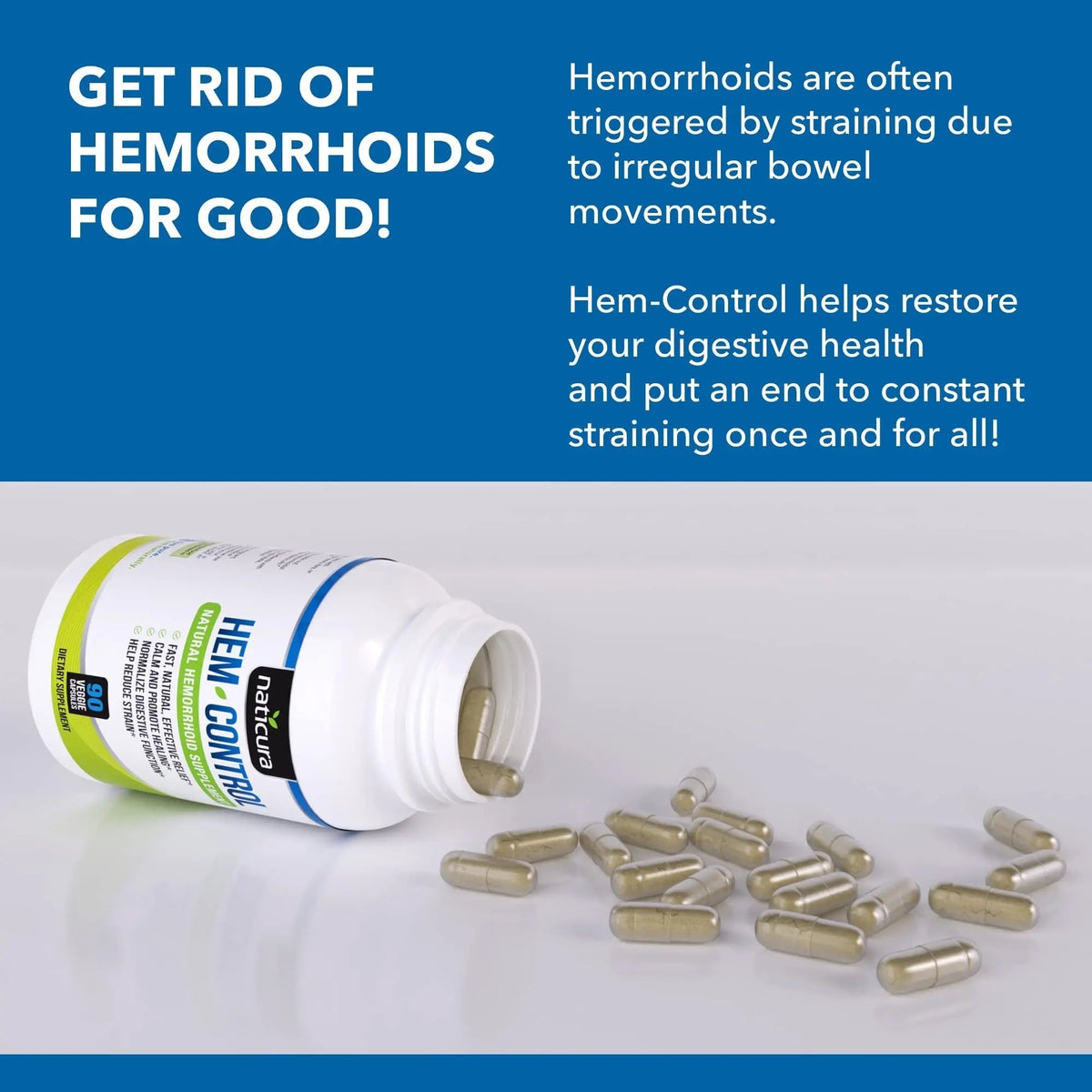 Naticura Hem-Control - Fast Effective Hemorrhoid Treatment Supplement - Powerful Formula to Promote Symptom Relief, Shrinking of Hemorrhoids, Ease Discomfort - 90 Vegan Capsules - Made in USA - Maple Wellness Supplements