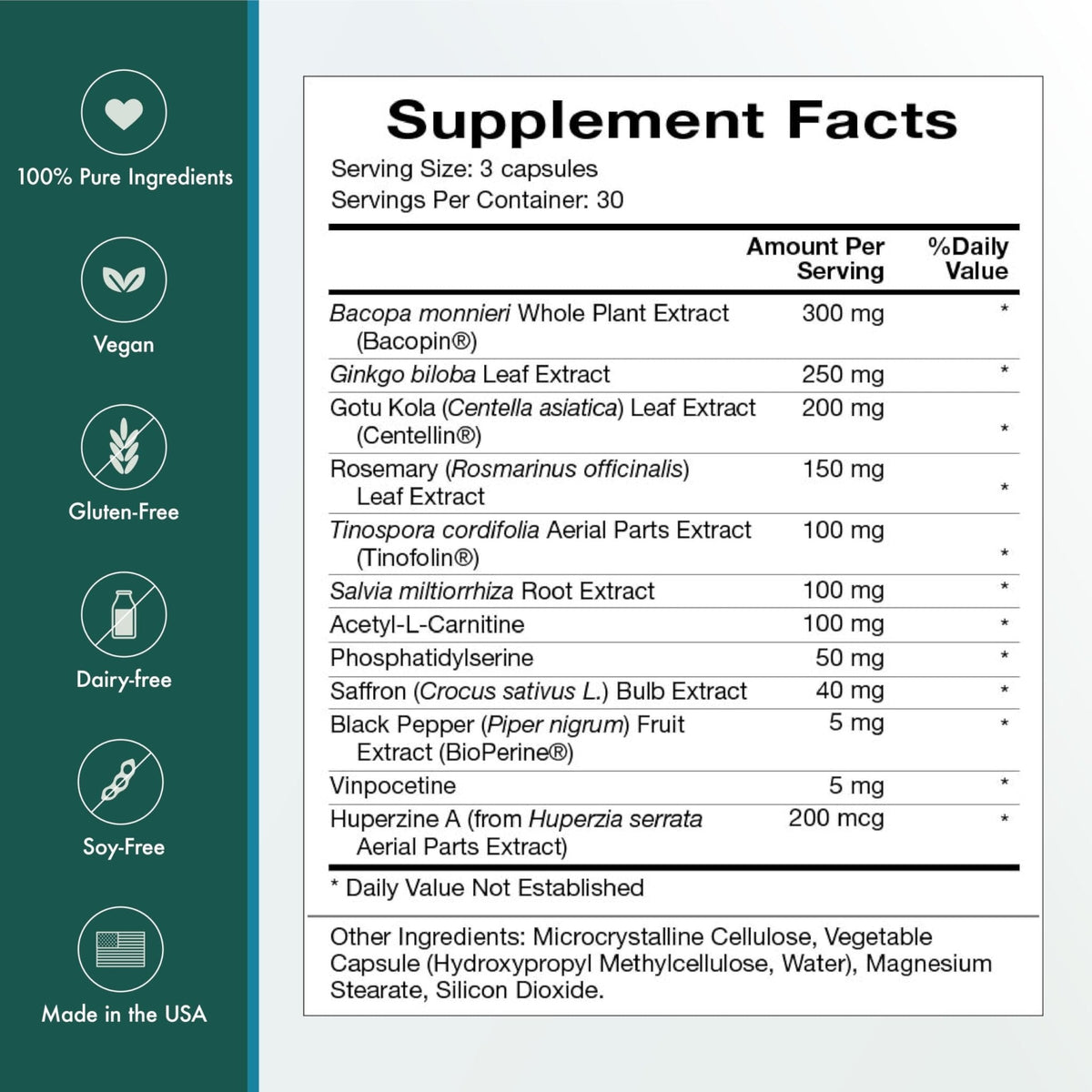 Natura Health Products Vibrant Mind - Brain Supplement for Memory and Focus* - Featuring Bacopa, Ginkgo Biloba, Centellin & Phosphatidylserine - Maple Wellness Supplements
