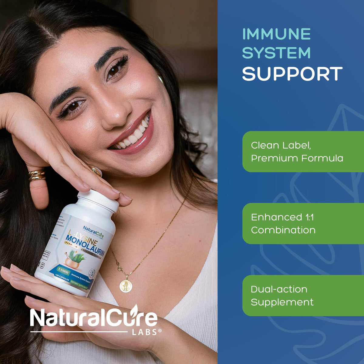 Natural Cure Labs L-Lysine with Monolaurin 600mg 1:1 Ratio, 2 Pack, 200 Capsules - Maple Wellness Supplements
