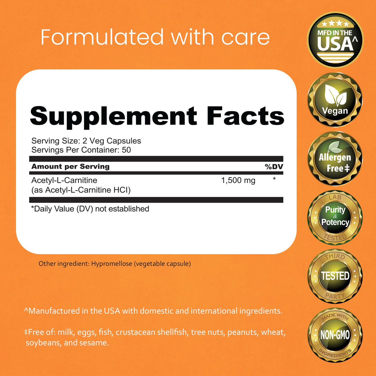 NaturaLife Labs Acetyl L-Carnitine (ALCAR) 1500 mg per Serving – 100 Capsules – Non-GMO, Gluten-Free, Vegan - Maple Wellness Supplements