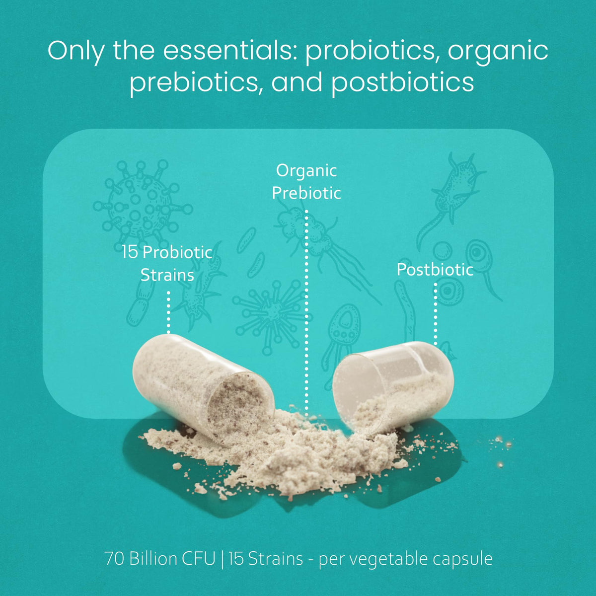 NaturaLife Labs Probiotics 70 Billion CFU – 15 Strains with Organic Prebiotic & Postbiotic – 3-in-1 Formula – 30 Vegan Capsules - Maple Wellness Supplements