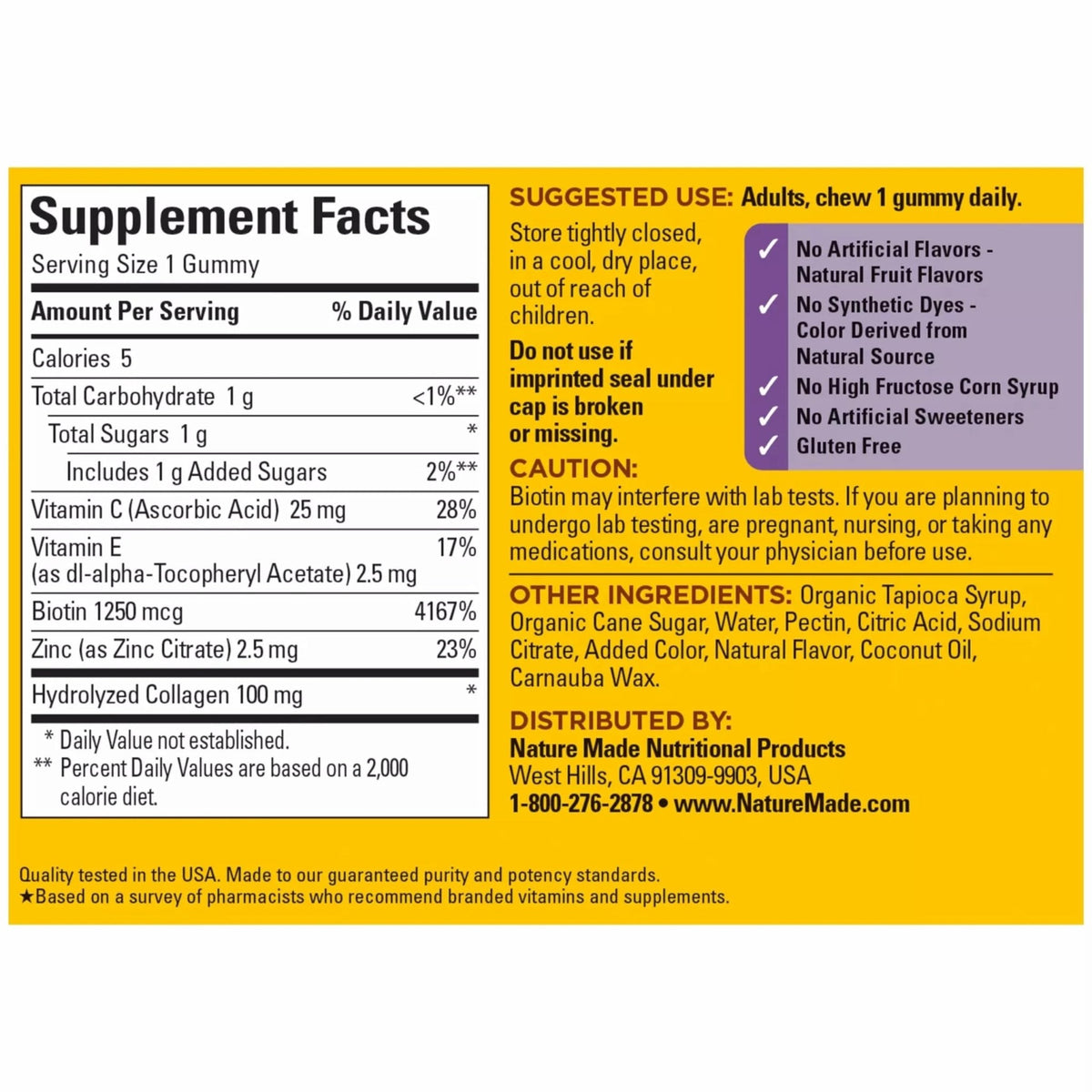Nature Made Collagen Gummies with Vitamin C, Zinc, Biotin, Hydrolyzed Collagen Peptides for Women and Men - Maple Wellness Supplements