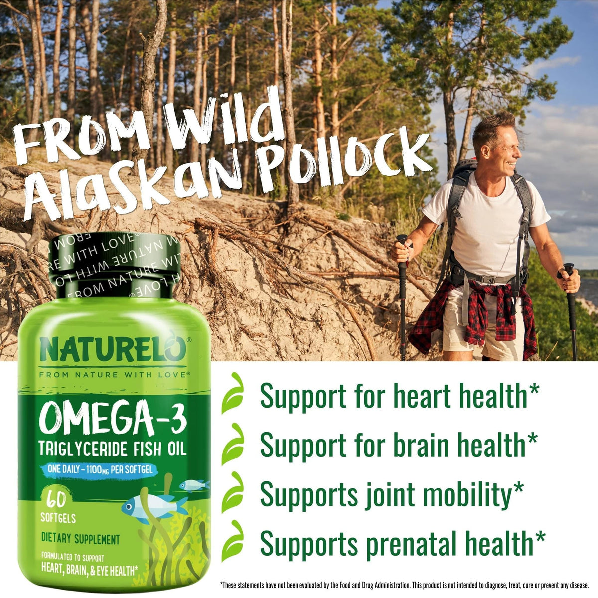 NATURELO Burpless Omega 3 Fish Oil Supplement - 1100mg Triglyceride Omega-3, EPA + DHA, Liquid Fish Oil for Heart, Eye, Brain, Joint Health - Maple Wellness Supplements
