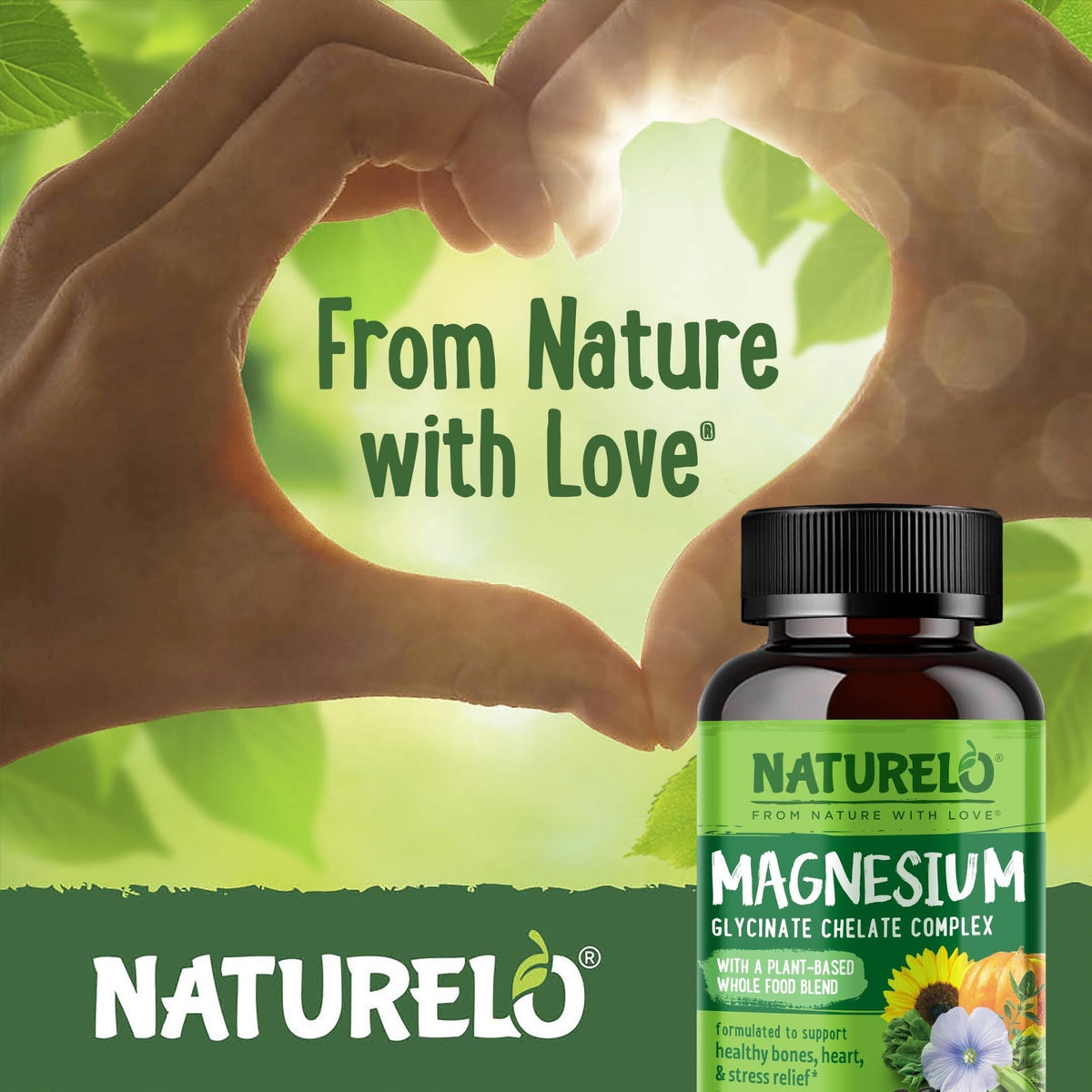 NATURELO Magnesium Glycinate Chelate Complex - 200 mg Magnesium with Organic Vegetables to Support Sleep, Calm, Muscle Cramp & Stress Relief - Gluten Free, Non GMO - 120 Capsules - Maple Wellness Supplements