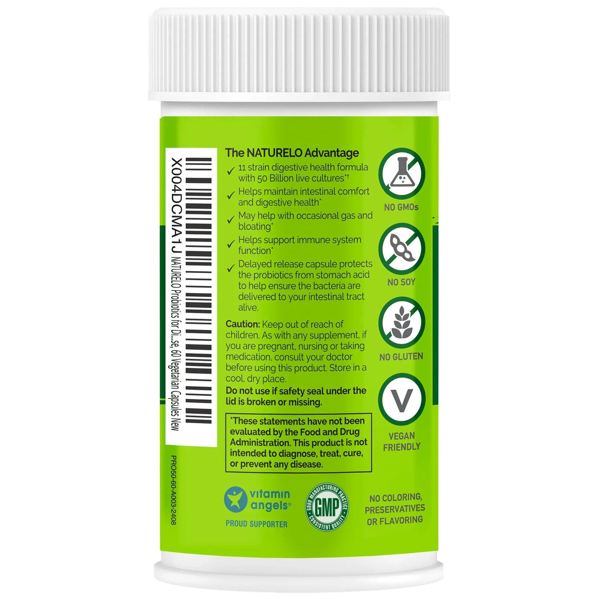 NATURELO Probiotics for Digestive Health, 50 Billion CFU, 60 Vegetarian Capsules, 11 Strains, Daily Use Supplement, Delayed Release, No-Fridge, Boosts Immune System, Probiotics for Women & Men - Maple Wellness Supplements