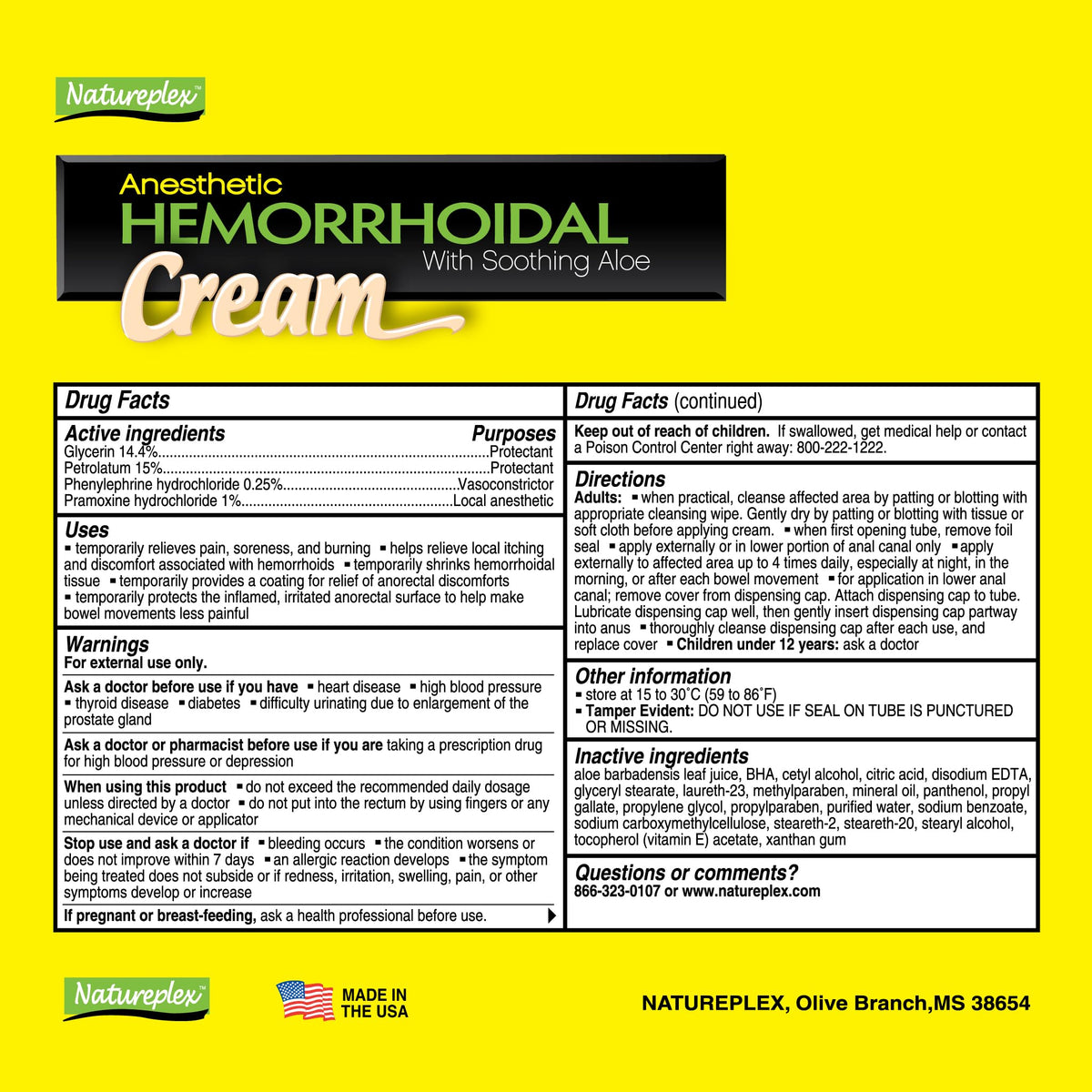 Natureplex Hemorrhoidal Cream for Itching, Burning and Discomfort Relief, 0.9 oz (Pack of 6) - Made in USA - Maple Wellness Supplements