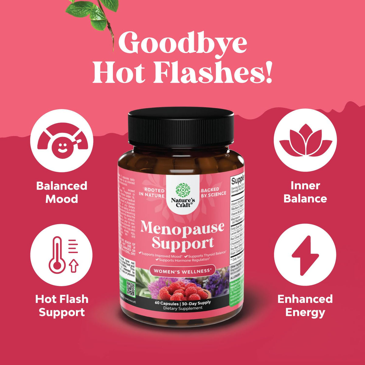 Natures Craft Complete Herbal Menopause Supplement for Women - Female Hormone Balance Capsules for Night Sweats Hot Flashes & Mood Swings with Dong Quai - Maple Wellness Supplements