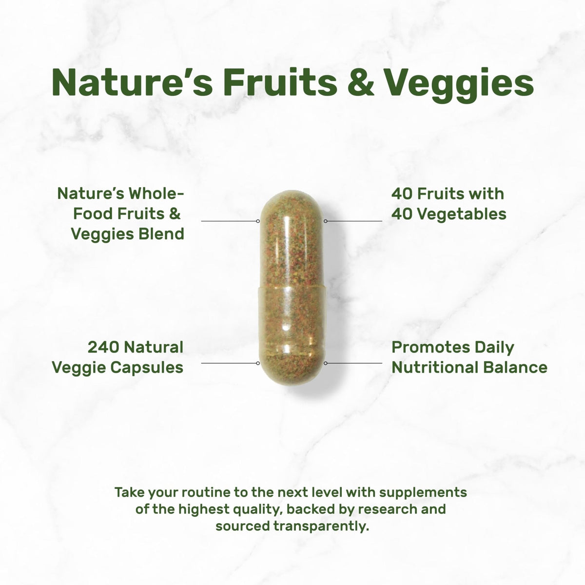 Nature’s Fruits & Veggies Supplement, 240 Veggie Capsules – 80 Whole Food Superfoods for Daily Balance – 40 Fruits with 40 Vegetables and Greens – Non-GMO, Gluten Free - Maple Wellness Supplements