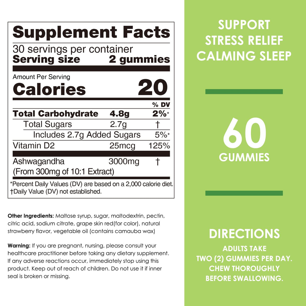 Nature's Key Ashwagandha Gummies, 3000mg High Potency Ashwagandha Root Extract with Vitamin D2, Stress, Calm Mood & Cognition, for Men & Women, Strawberry Flavor (60 Count (Pack of 1) - Maple Wellness Supplements