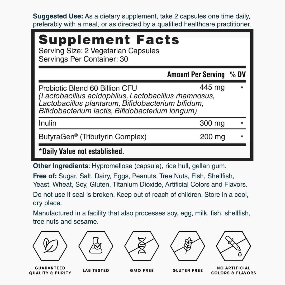 Nature's Lab Gold ProTotal - 60 Billion CFU Probiotic, Prebiotic, Postbiotic, Synbiotic - with Butyragen (Direct Butyrate Generator) 60 Ct - Maple Wellness Supplements