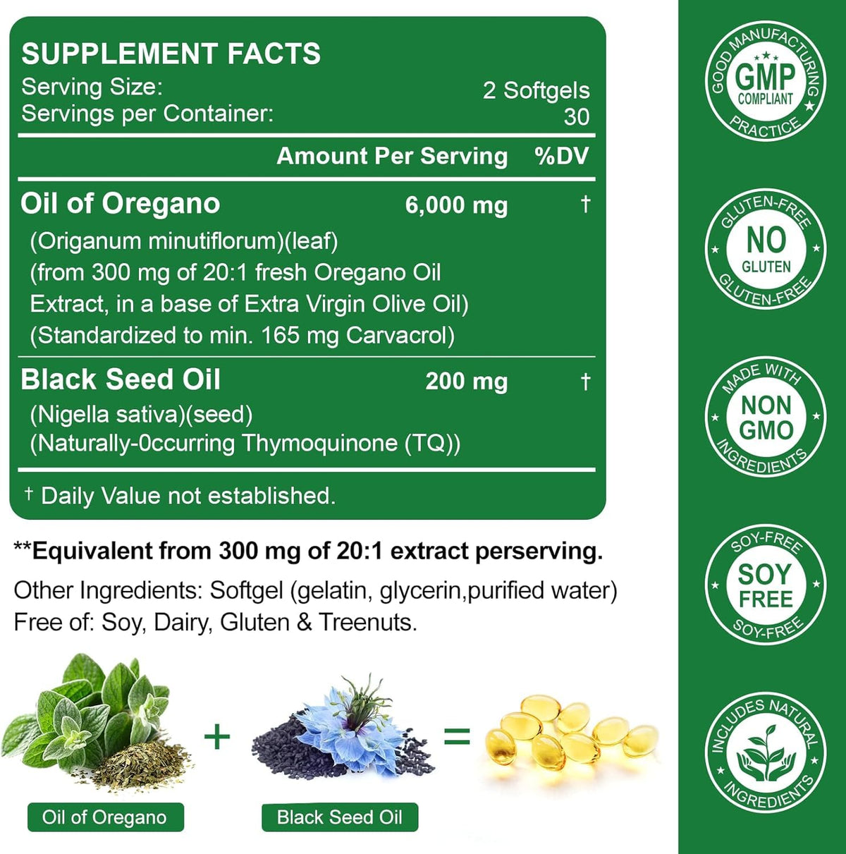 Nature's live Oil of Oregano with Black Seed Oil, 2 in 1 Oregano Supplement for Immune Health, Retains High Concentrated Carvacrol & Thymoquinone - Maple Wellness Supplements