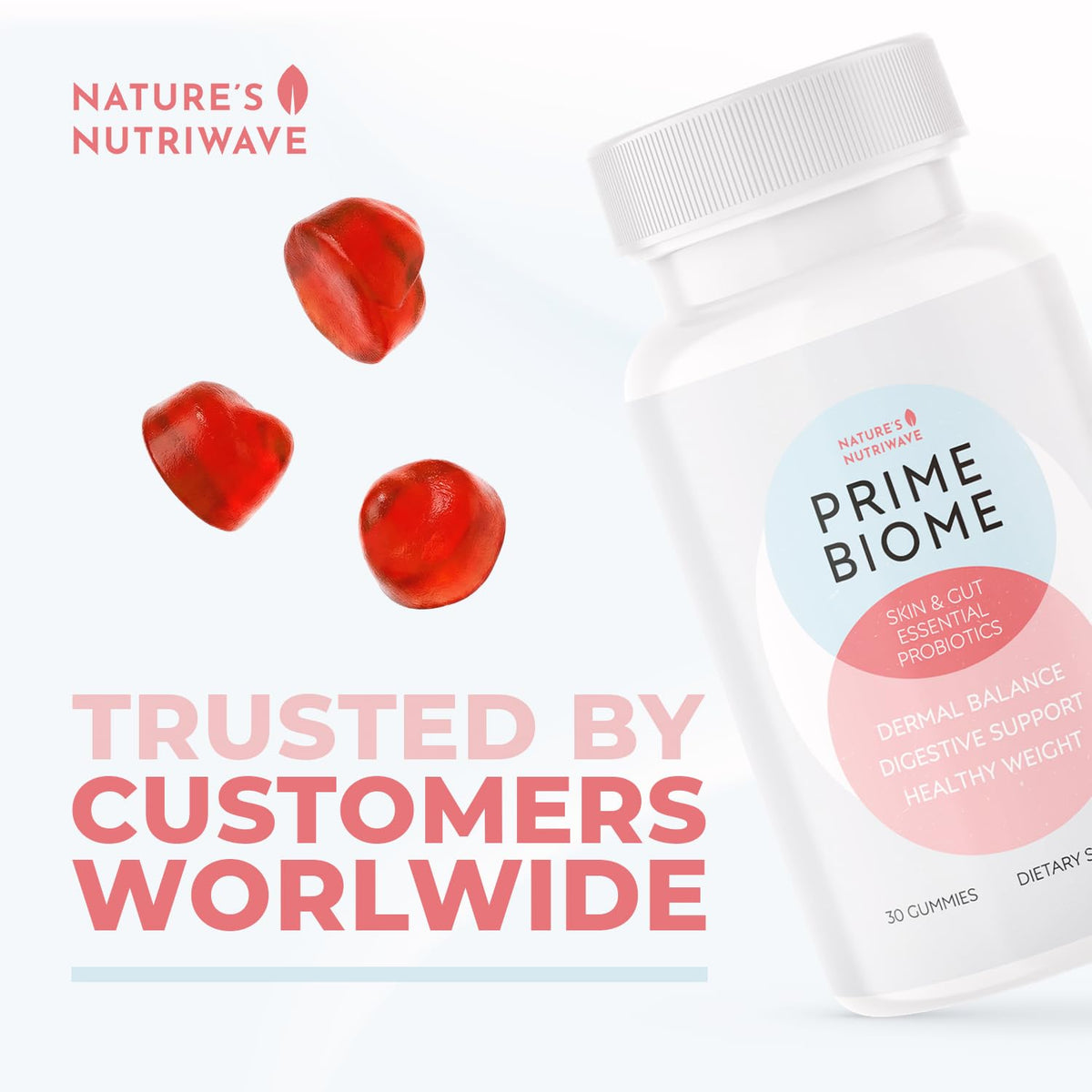 Nature’s NutriWave PrimeBiome Probiotic Gummies – Plant-Based Blend with Inulin, Lion’s Mane, Ginger & More– Non-GMO, No Stimulants, GMP Certified – 30 Gummies, 1 Month Supply - Maple Wellness Supplements