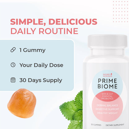 Nature’s NutriWave PrimeBiome Probiotic Gummies – Plant-Based Blend with Inulin, Lion’s Mane, Ginger & More– Non-GMO, No Stimulants, GMP Certified – 30 Gummies, 3 Month Supply - Maple Wellness Supplements