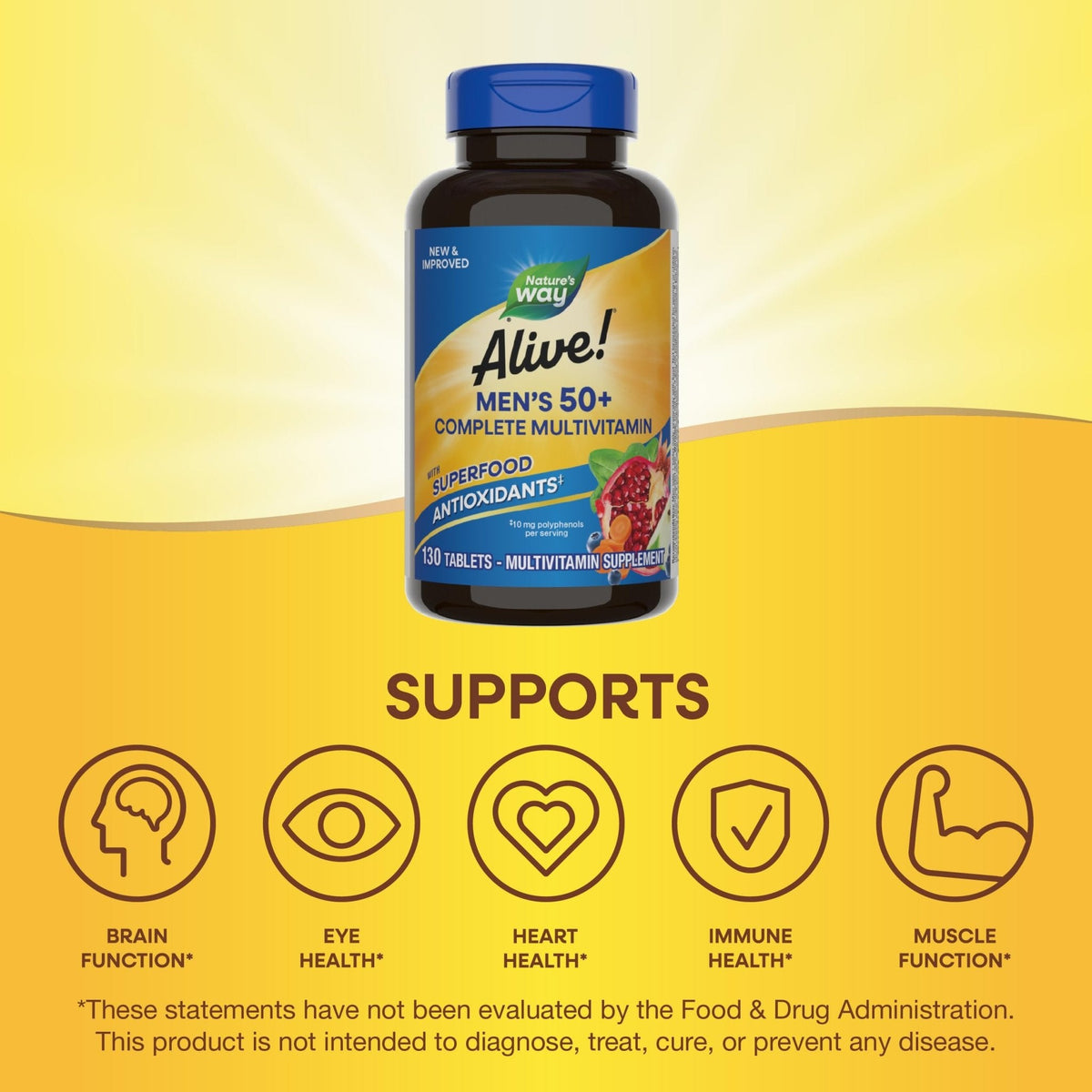 Nature’s Way Alive! Men’s 50+ Multivitamin Complete Tablets, Daily Multivitamin for Men Over 50, Supports Cellular Energy Metabolism - Maple Wellness Supplements