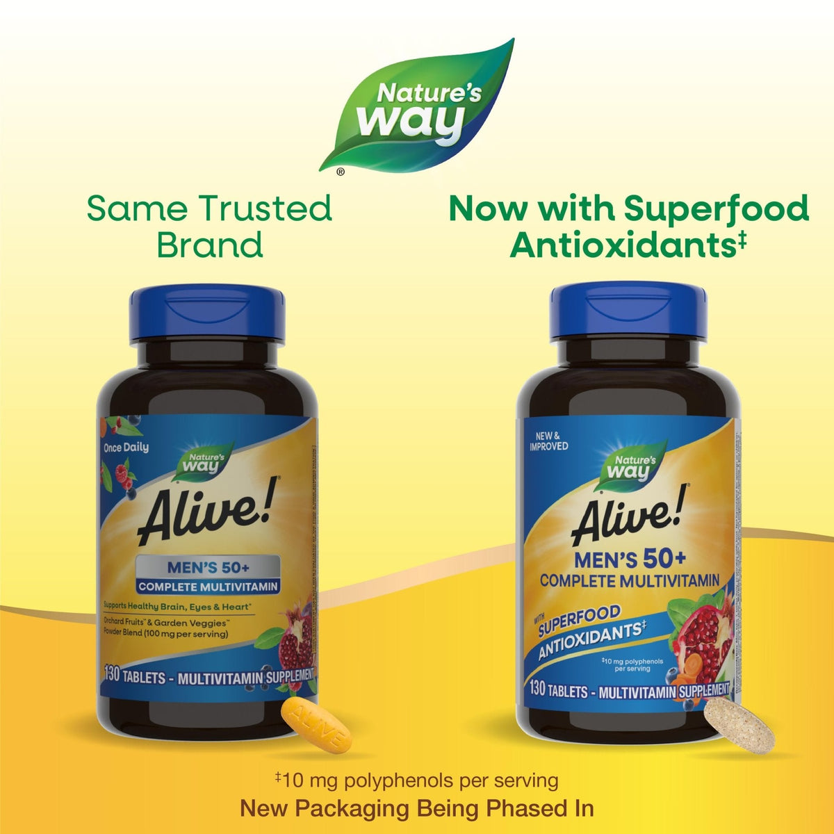Nature’s Way Alive! Men’s 50+ Multivitamin Complete Tablets, Daily Multivitamin for Men Over 50, Supports Cellular Energy Metabolism - Maple Wellness Supplements