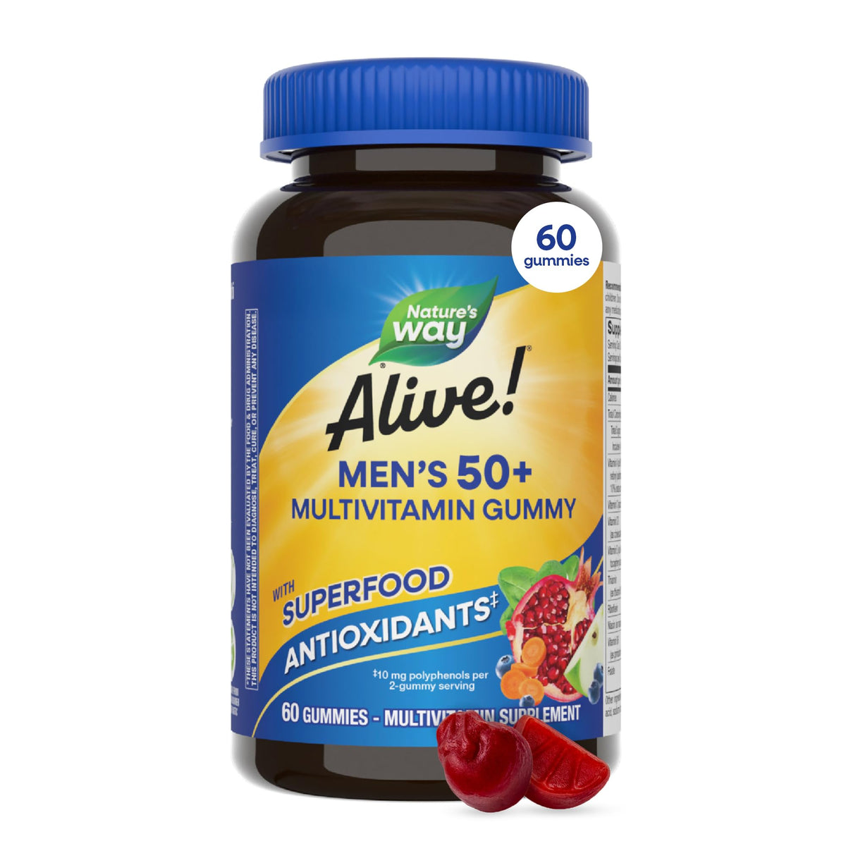 Nature’s Way Alive! Men’s 50 Plus Multivitamin Gummy, Daily Chewable Multivitamins for Men with B-Vitamins, Vitamin D3 & Zinc, Supports Heart - Maple Wellness Supplements