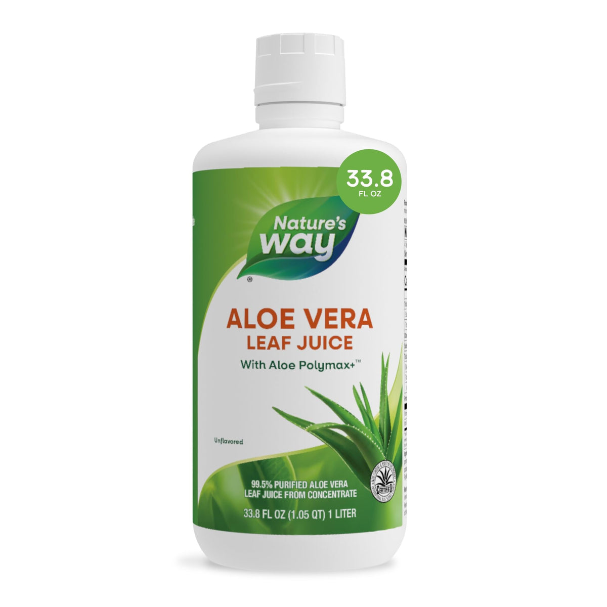 Nature’s Way Aloe Vera Leaf Juice, Flavorless Juice 99.5% Purified from Concentrate, Certified by The International Aloe Science Council, - Maple Wellness Supplements