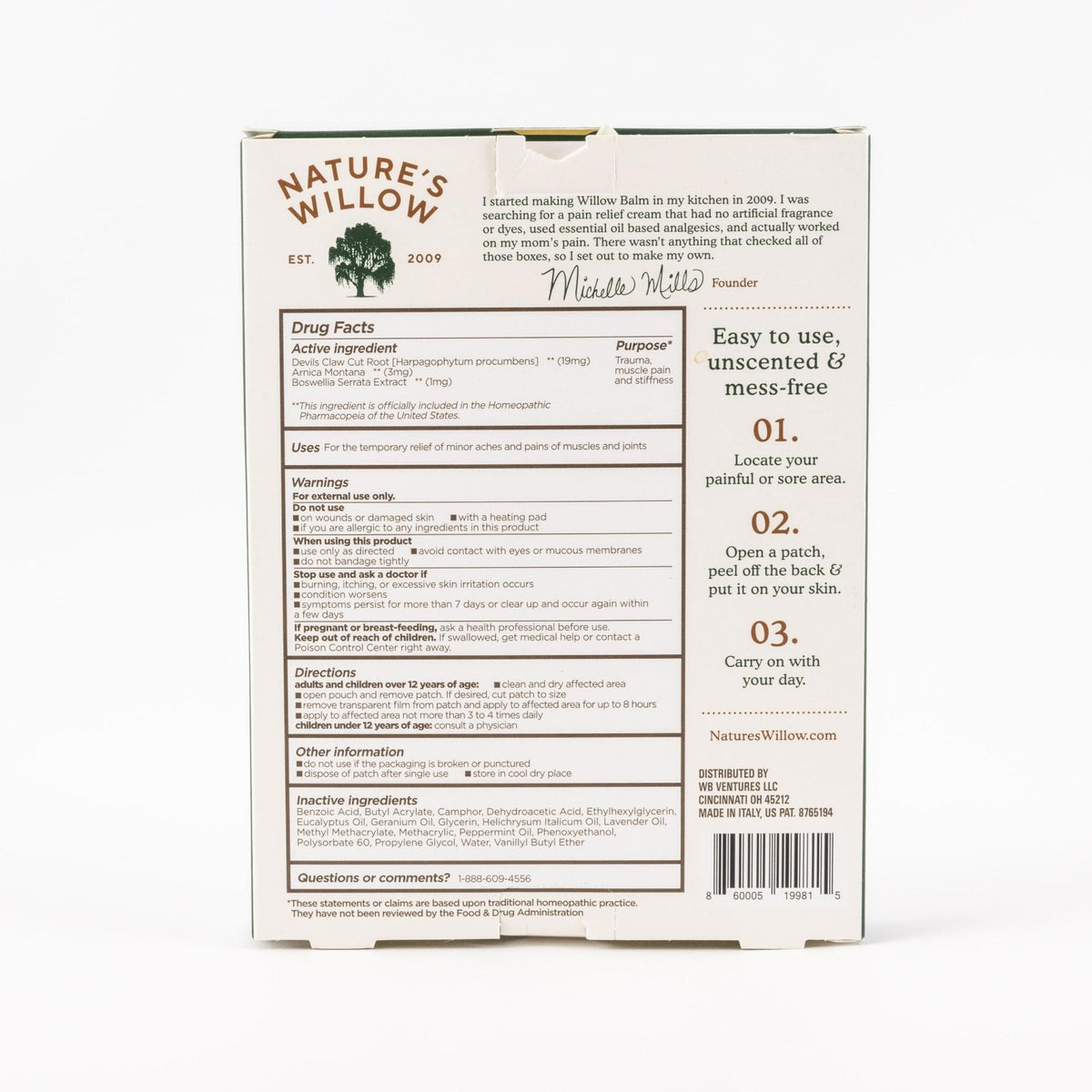 Nature's Willow Natural Pain Relief Patches for Muscles & Joints | Fast-Acting with White Willow Bark | Free from Artificial Fragrances & Dyes | 6 Patches per Pack (3-Pack) - Maple Wellness Supplements