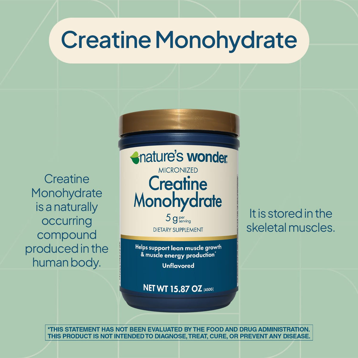 Nature's Wonder Micronized Creatine Monohydrate Powder 5g, Muscle Health, Muscle Energy Production, No Lactose, 5g of Micronized creatine Powder per Serving, 450G, 90 Servings - Maple Wellness Supplements