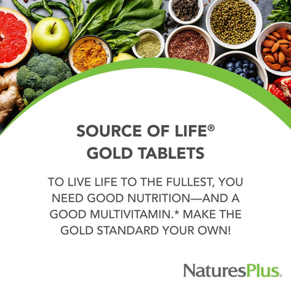 NaturesPlus Source of Life Gold Multivitamin - 180 Tablets - with Vitamins D3 & B12 - Blood, Bone & Immune Support - Vegetarian & Gluten Free - 60 Servings - Maple Wellness Supplements