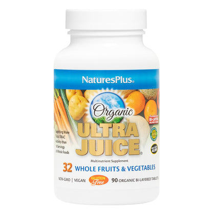 NaturesPlus Ultra Juice Multivitamin - 90 Bi-Layered Tablets - Whole Food Supplement with Fruits, Vegetables & Probiotics - Energy, Digestion & Immune Health Support - USDA Organic - 45 Servings - Maple Wellness Supplements