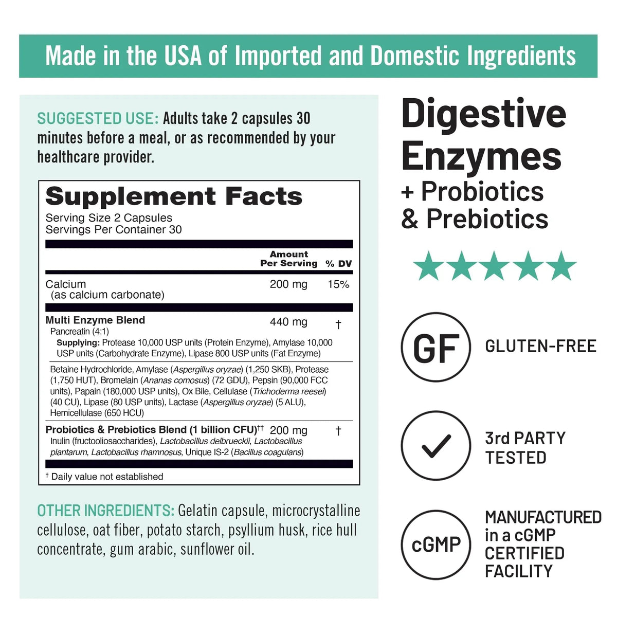NatureWise Digestive Enzymes - Multi Enzymes with Probiotics + Prebiotics - Post Mealtime Comfort & Bloating Support + Aids Digestion and Gut Health - Soy-Free, Non-GMO - 60 Capsules[1-Month Supply] - Maple Wellness Supplements