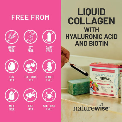 NatureWise Hydrolyzed Liquid Collagen for Women & Men 4000mg - High Absorption, Type 1 & 3 Peptides with Biotin + Vitamin C + Vitamin B Complex & Hyaluronic Acid - Maple Wellness Supplements