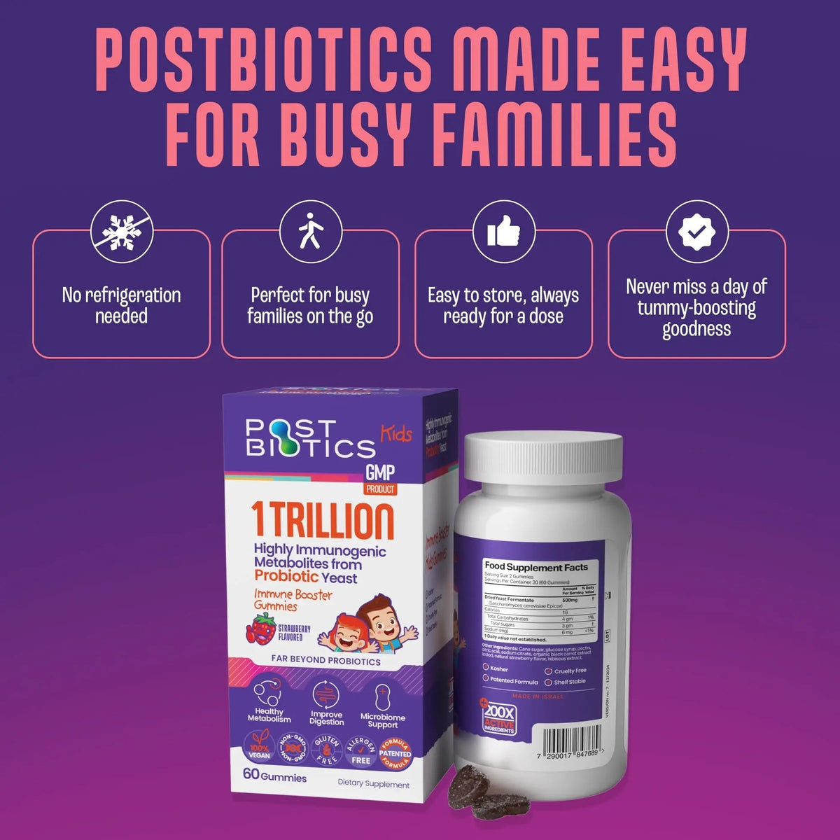 NAVEH PHARMA Postbiotics Kids Strawberry Gummies. Children’s Postbiotics, Ages 4+, 1 Trillion metabolites 200X Ingredients Than Probiotic Or Prebiotic. Gut Health, Immunity, Digestion & Microbiome - Maple Wellness Supplements