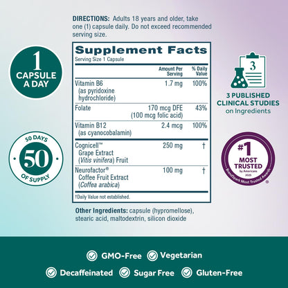 NEURIVA Memory 3D Brain Supplement - Decaffeinated Nootropic Capsules for Memory, Focus, & Cognitive Function - Short Term, Long Term, & Working Memory Support - 50ct - Maple Wellness Supplements