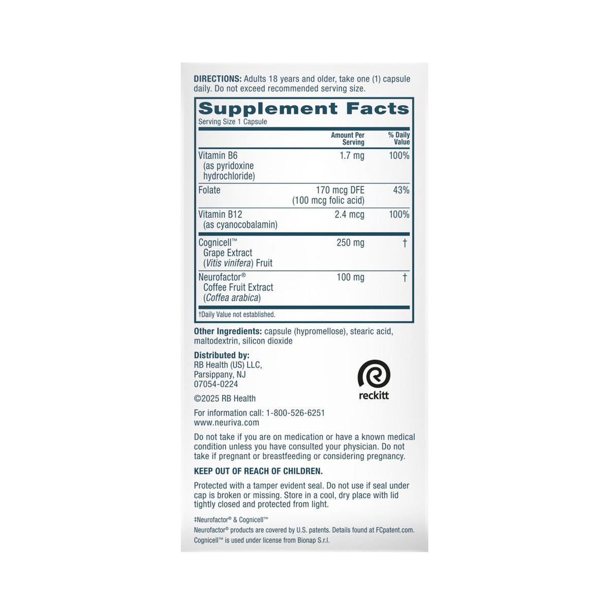 NEURIVA Memory 3D Brain Supplement - Decaffeinated Nootropic Capsules for Memory, Focus, & Cognitive Function - Short Term, Long Term, & Working Memory Support - 50ct - Maple Wellness Supplements