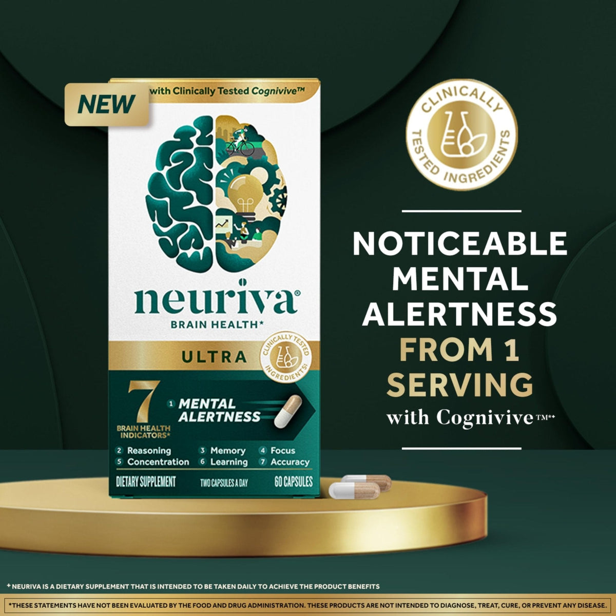 NEURIVA Ultra Decaffeinated Clinically Tested Supplement for Mental Alertness, Memory, Focus & Concentration, Cognivive, Neurofactor - Maple Wellness Supplements