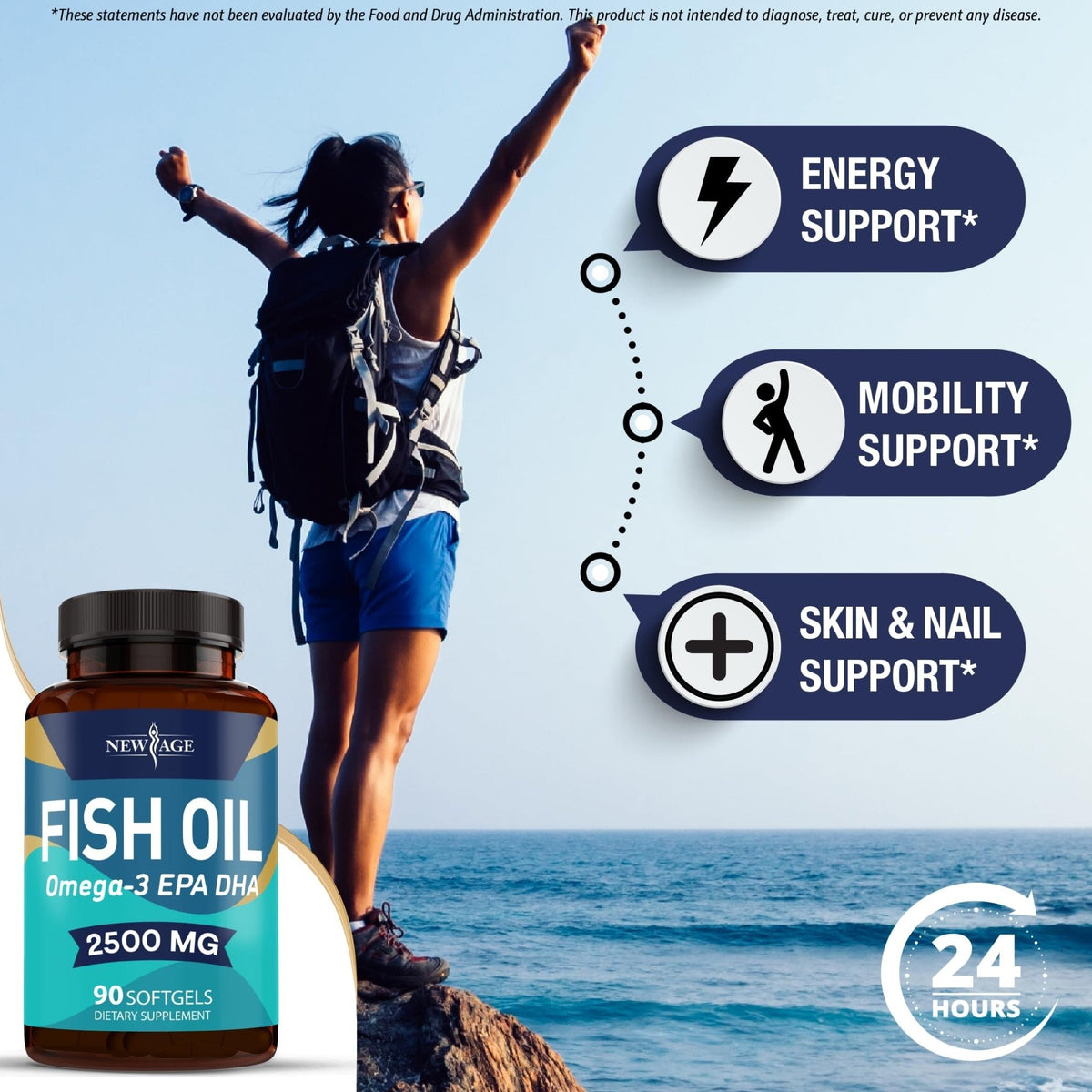 NEW AGE Omega 3 Fish Oil 2500mg Supplement Non GMO - EPA, DHA Fatty Acids Gluten Free (180 Softgels (Pack of 2)) - Maple Wellness Supplements