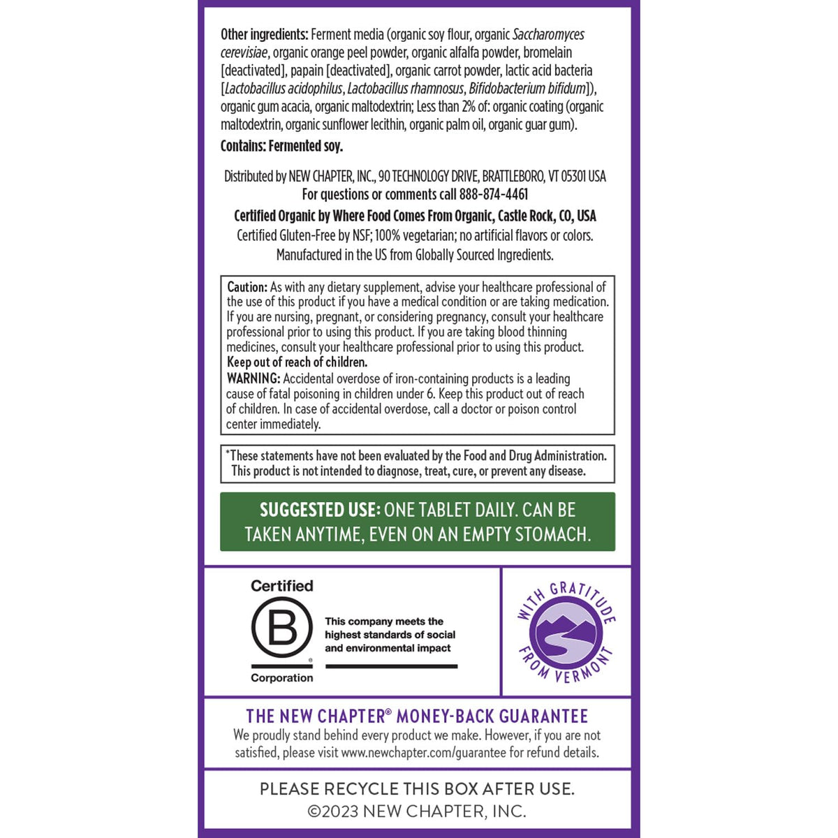 New Chapter Women’s Multivitamin, Iron, B6, B12, Biotin for Hair Growth, D3, Vit C, Zinc for Immune & Stress Support, Gentle on an Empty Stomach, One Daily, Non-GMO, Gluten-Free, 18+, 72 Tablets - Maple Wellness Supplements