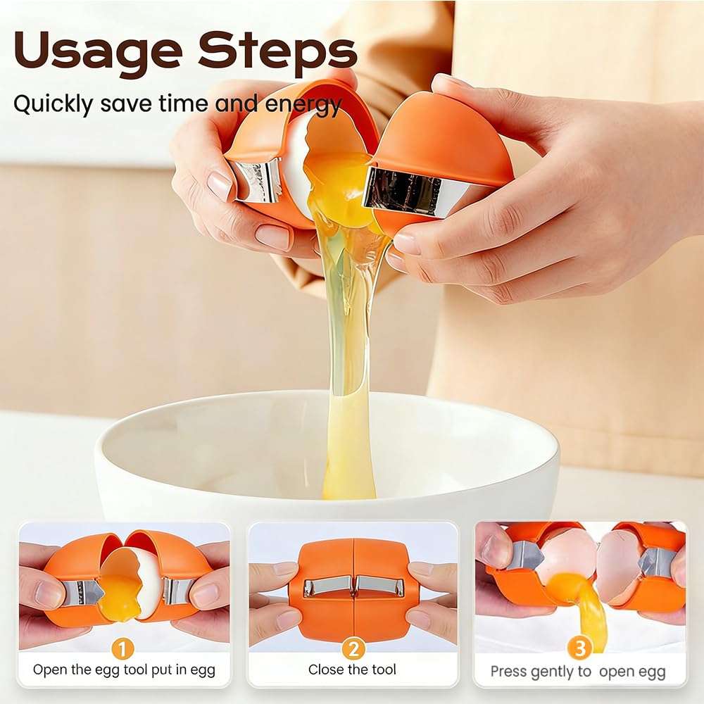 New Egg Shell Opener Egg Cracker Tool Stainless Steel, Multifunctional Egg Shell Opener for Raw Or Hard-Boiled Eggs, Kitchen Gadget for Cooking Baking (Yellow) - Maple Wellness Supplements