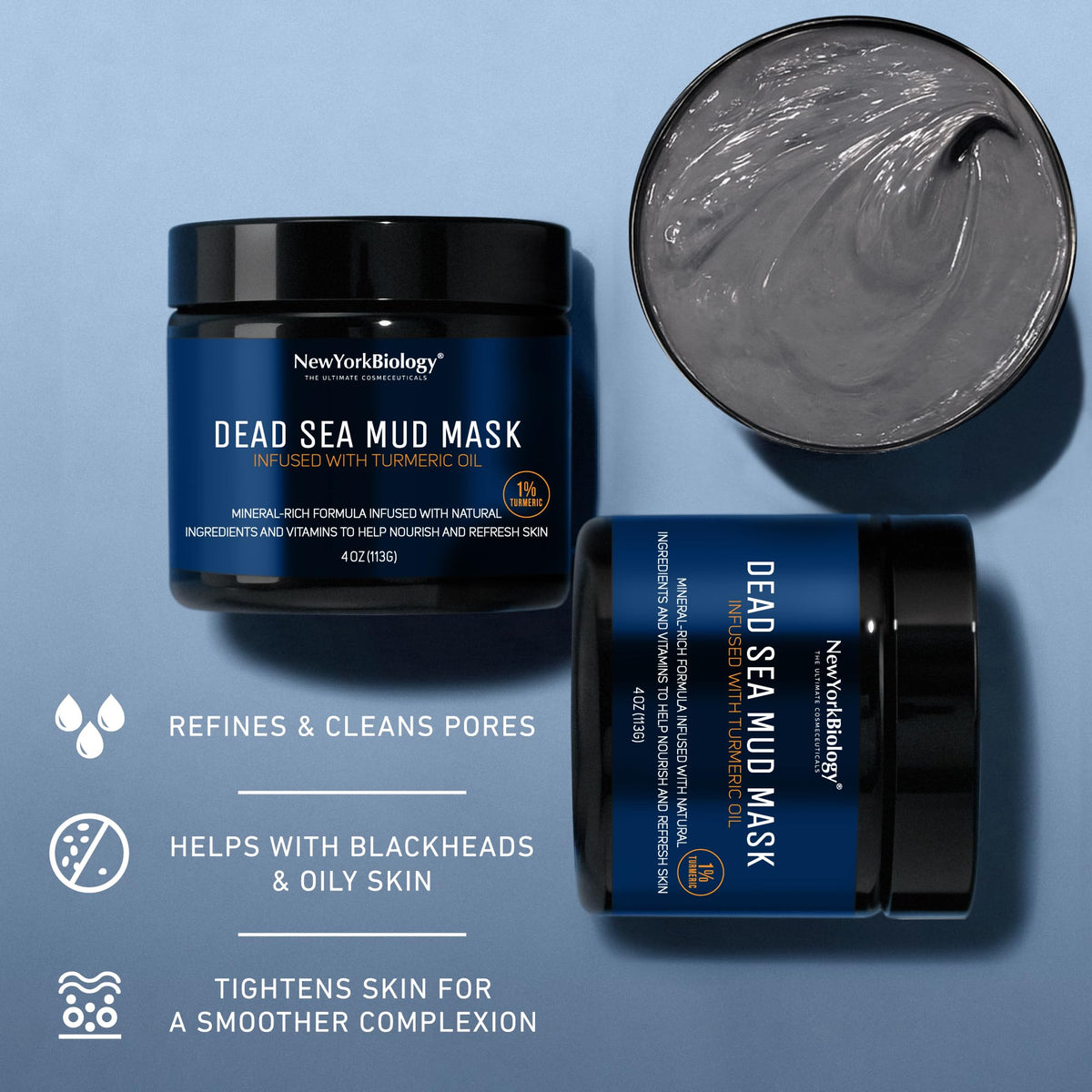 New York Biology Dead Sea Mud Mask for Face and Body | with Turmeric Oil | Spa Quality Pore Refiner for Oily Skin | Natural Skincare for Women & Men - Maple Wellness Supplements