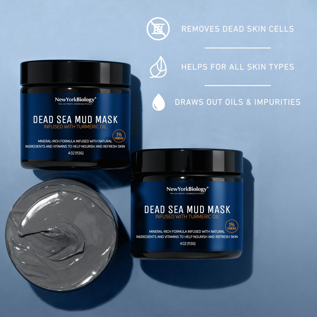 New York Biology Dead Sea Mud Mask for Face and Body | with Turmeric Oil | Spa Quality Pore Refiner for Oily Skin | Natural Skincare for Women & Men - Maple Wellness Supplements
