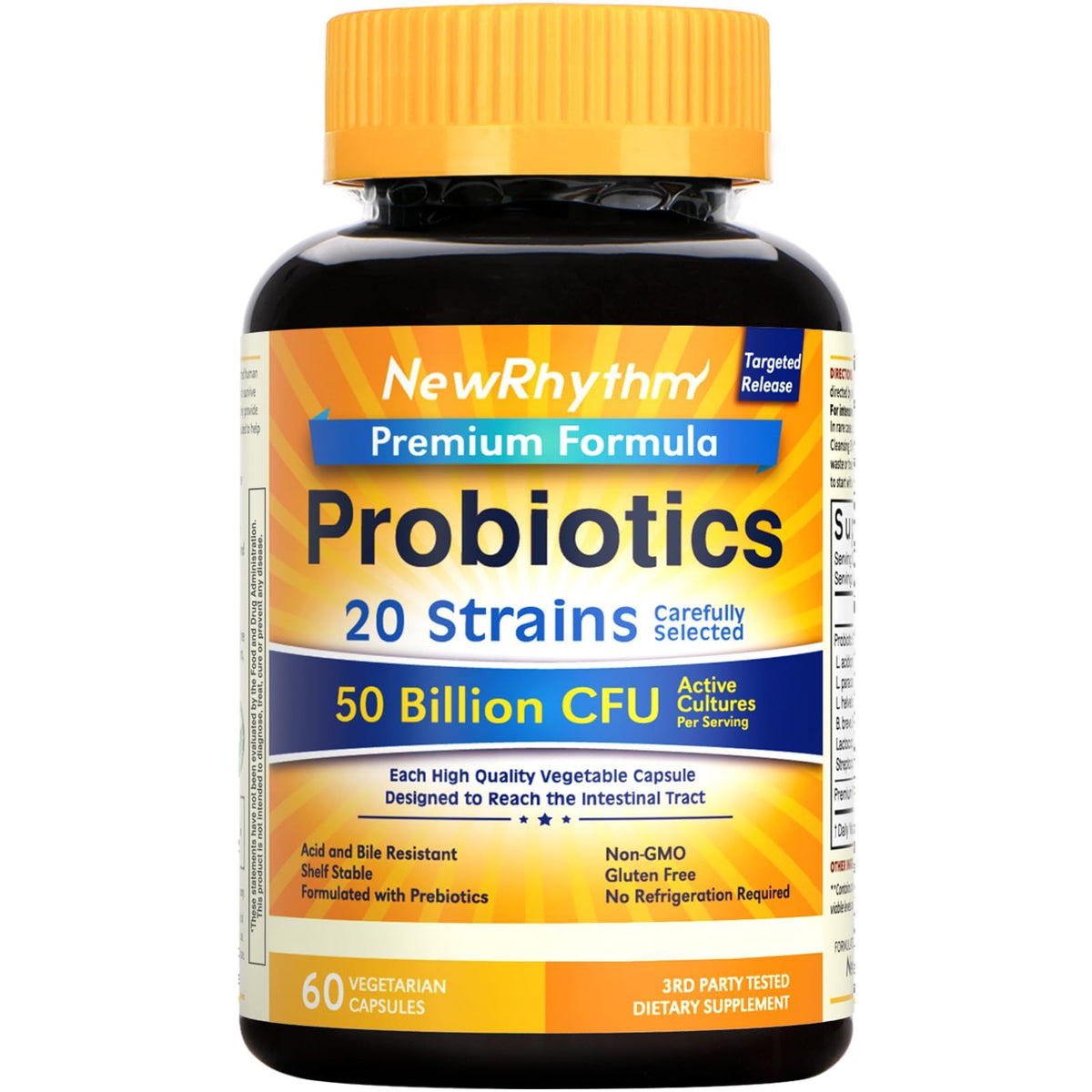 NewRhythm Probiotics 50 Billion CFU 20 Strains, 60 Veggie Capsules, Targeted Release Technology, Stomach Acid Resistant - Maple Wellness Supplements