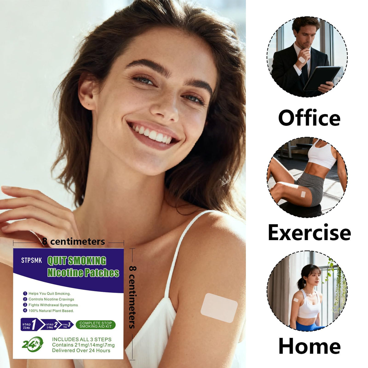 Nicotine Patches Step 1+-3, 28mg Dividable into 4×7mg Pieces – Covers All Quit Stages, 24-Hour Transdermal Quit Smoking Aid (30 Patches) - Maple Wellness Supplements
