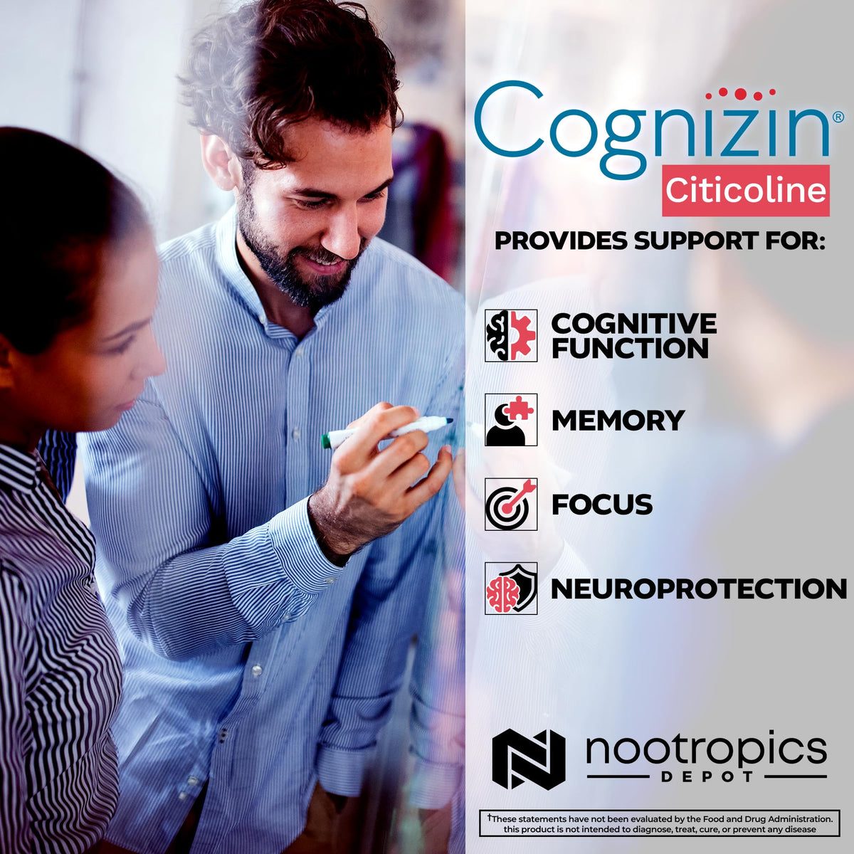 Nootropics Depot Cognizin Citicoline Capsules | 60 Count | Choline Supplement | Brain Health Supplement | Regulates Memory and Cognitive Function | Supports Attention, Focus and Recall - Maple Wellness Supplements