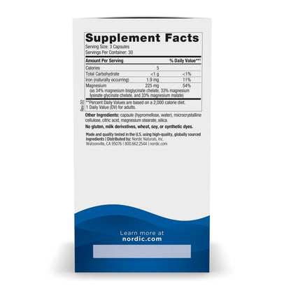 Nordic Naturals Magnesium Complex - 90 Capsules - 225 mg Magnesium, 1.9 mg Iron - Brain & Heart Health, Mood, Energy, & Muscle Relaxation - Non-GMO, Vegan - 30 Servings - Maple Wellness Supplements