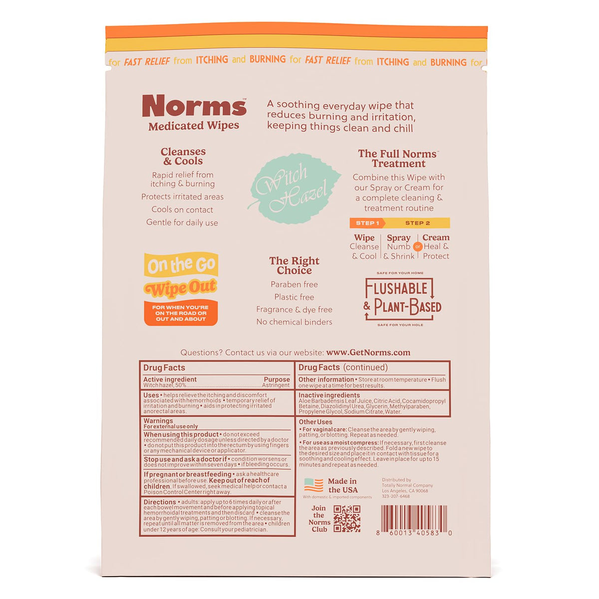 Norms Wipe Outs Hemorrhoid Wipes, 24 Individually Wrapped Witch Hazel Wipes with Aloe to Soothe and Cool Itching, Burning and Irritation, Flushable Septic Safe, Plant Based & Plastic-Free - Maple Wellness Supplements
