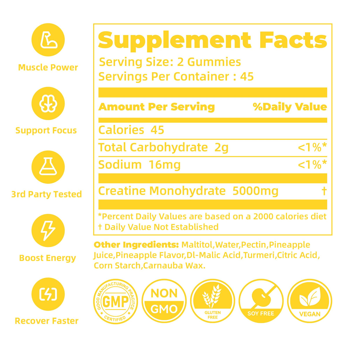 novomins Creatine Monohydrate Gummies for Men & Women, Chewables Creatine Monohydrate for Muscle Strength, Muscle Builder, Energy Boost, Pre-Workout Supplement - Maple Wellness Supplements