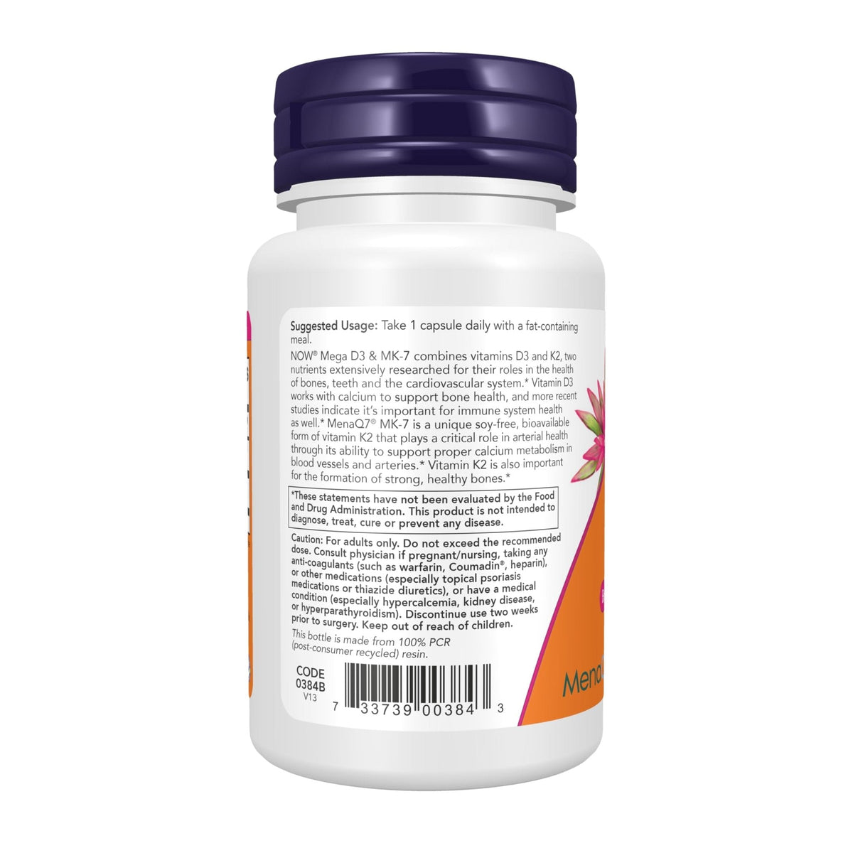 NOW Foods Supplements, Mega D-3 & MK-7 with Vitamins D-3 & K-2, 5,000 IU/180 mcg, Bone & Cardiovascular Support*, 60 Veg Capsules - Maple Wellness Supplements